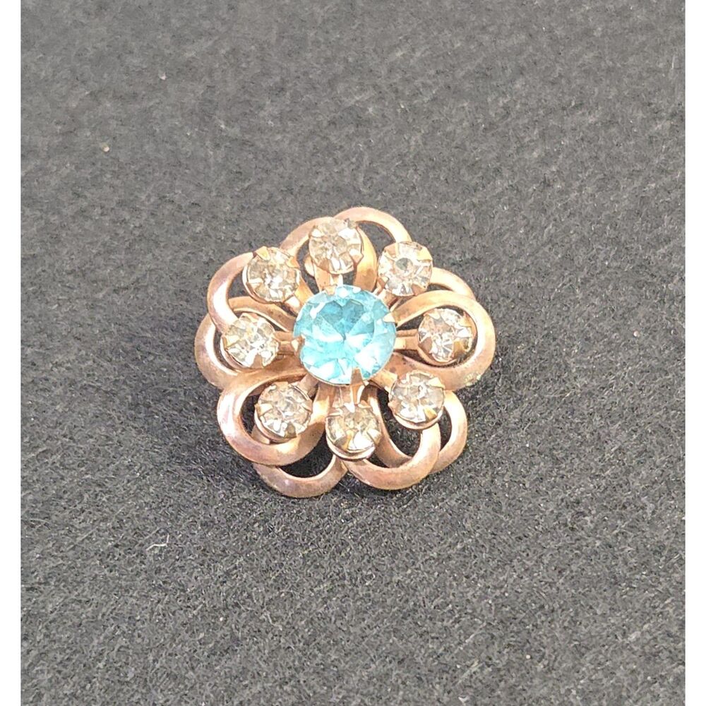 Vintage Multi Layer Copper Flower Rhinestone Brooch - Picture 2 of 8